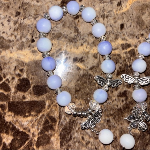 Handmade White/Pink/Purple Beaded Bracelet with Multiple Charms - Picture 8 of 11